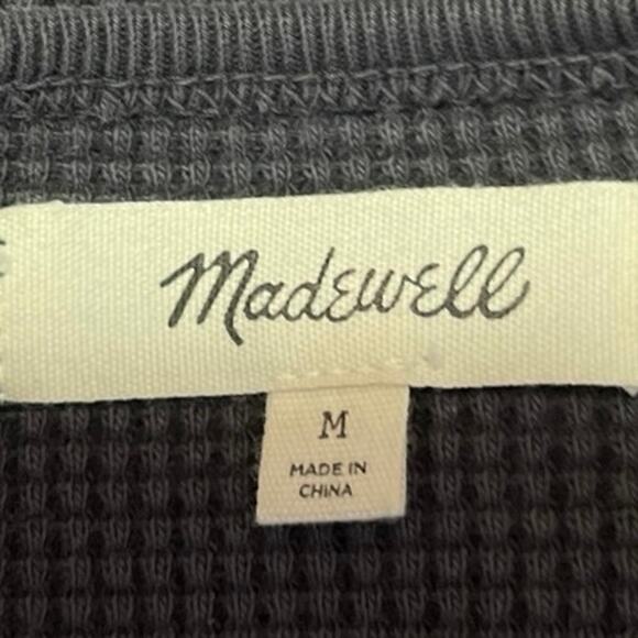 Madewell Women's Gray Waffle Knit Long Sleeve Crew Neck Crop Sweater Top Size M - Picture 3 of 4